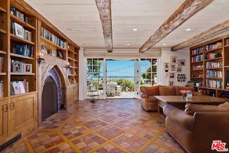 Fireplace, Interior, Living room, Recessed Lighting, Wooden Beams
