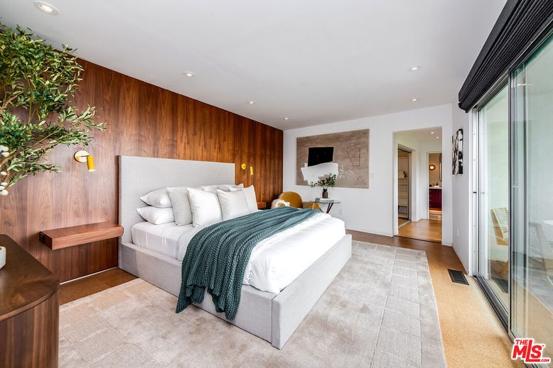 Bedroom, Interior, Recessed Lighting, Wood Texture Flooring, Wooden Walls