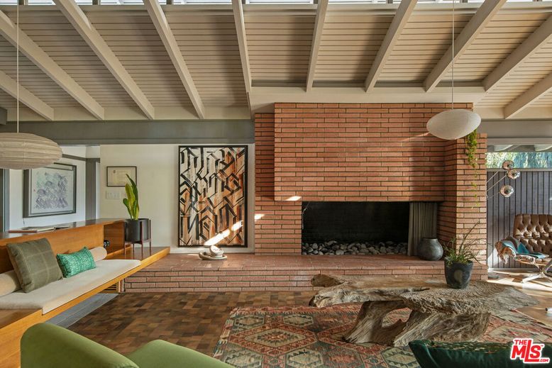 Fireplace, Interior, Living room, Pendant Lights, Stone Walls