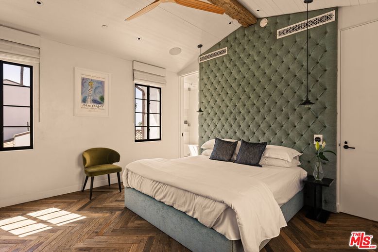 Bedroom, Interior, Recessed Lighting, Wooden Beams, Wood Texture Flooring