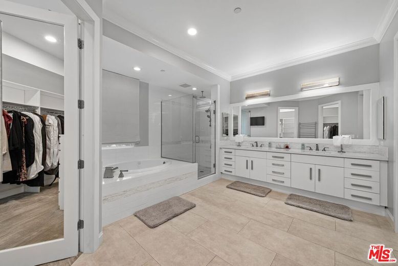 Bathroom, Dual Sink Vanities, Glass Shower, Interior, Recessed Lighting, Walk-in Closets