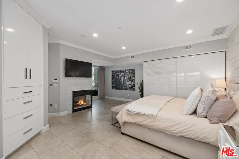 Bedroom, Fireplace, Interior, Marble Walls, Recessed Lighting