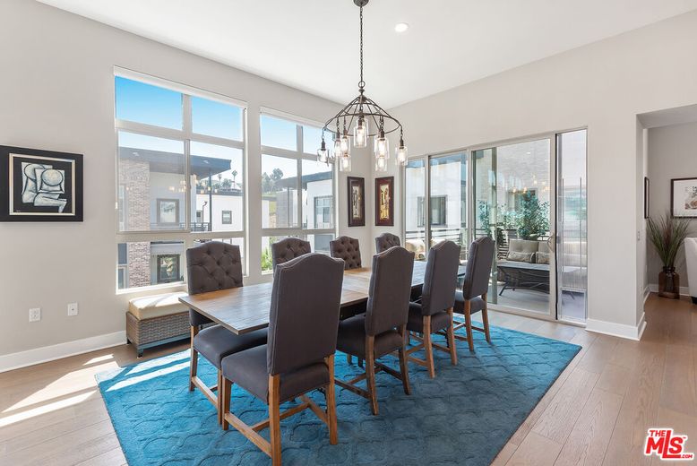 Dining room, Interior, Pendant Lights, Recessed Lighting, Wood Texture Flooring