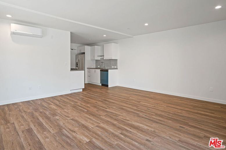 Empty room, Interior, Kitchen, Recessed Lighting, Wood Texture Flooring