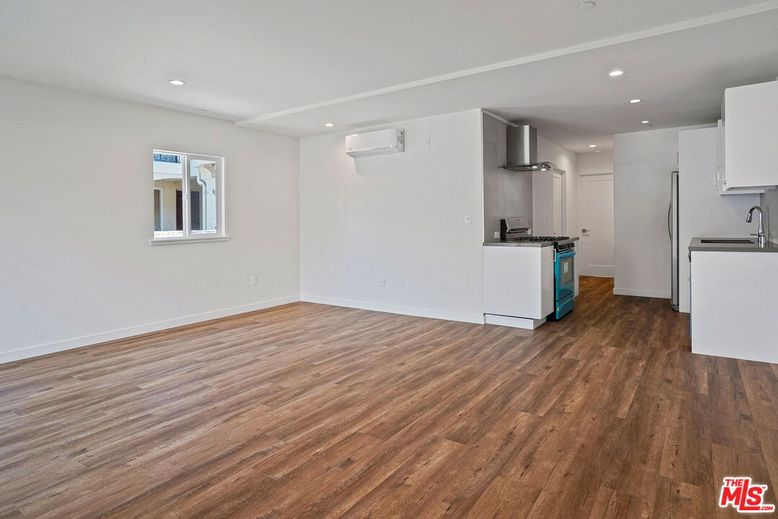 Empty room, Interior, Kitchen, Recessed Lighting, Wood Texture Flooring
