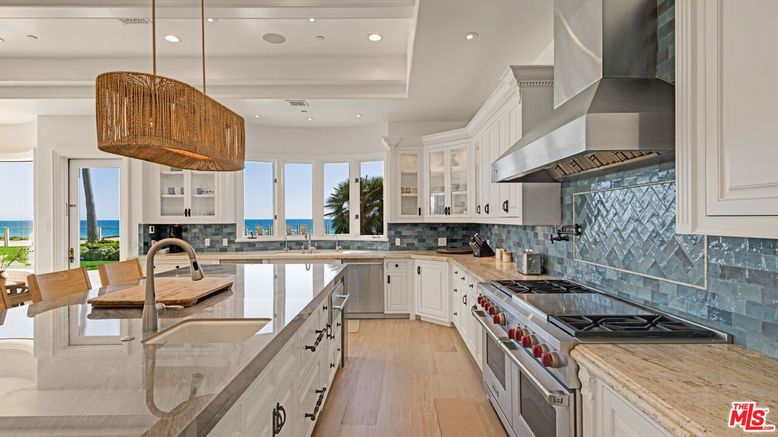 Interior, Kitchen, Pendant Lights, Recessed Lighting, Stainless Steel Appliances, Water, Wood Texture Flooring