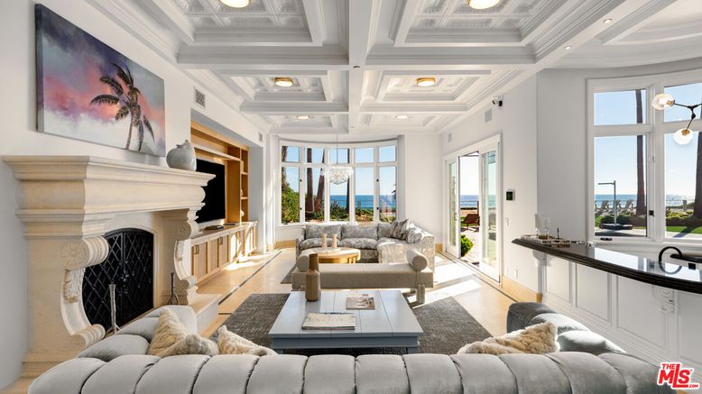 Fireplace, Interior, Living room, Recessed Lighting, Water, Wood Texture Flooring