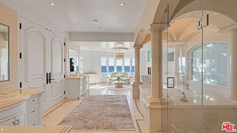 Bathroom, Chandelier, Glass Shower, Interior, Recessed Lighting, Water