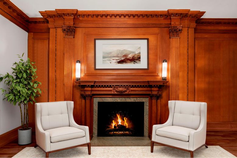 Fireplace, Interior, Wood Texture Flooring, Wooden Walls