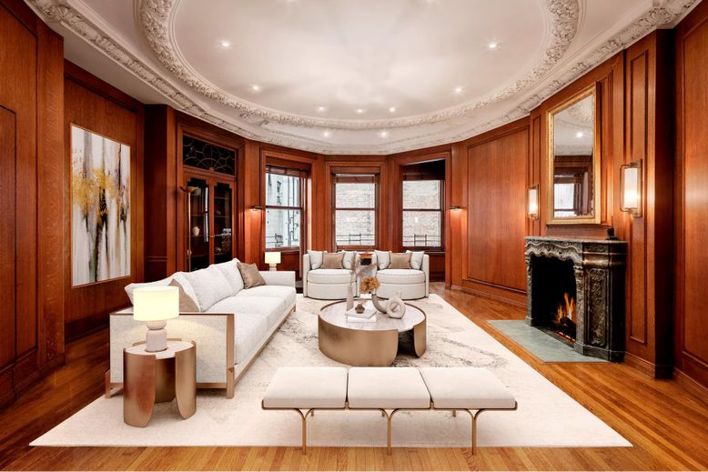 Fireplace, Interior, Living room, Recessed Lighting, Wood Texture Flooring, Wooden Walls