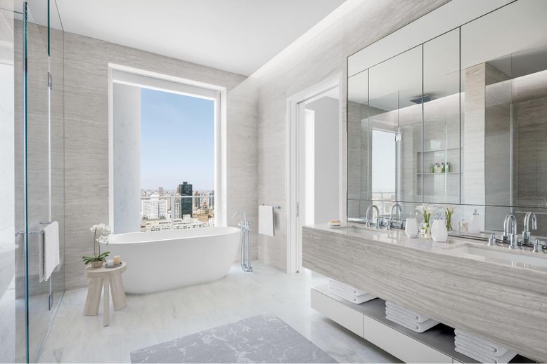 Bathroom, Dual Sink Vanities, Free Standing Baths, Glass Shower, Interior, Marble