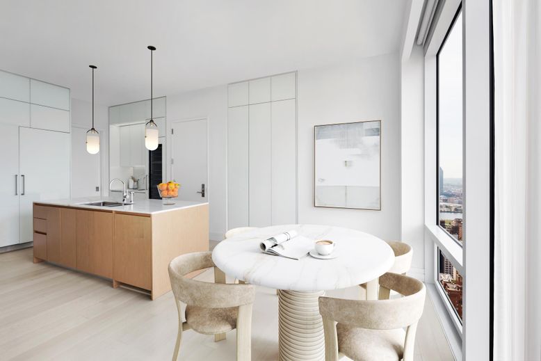 Dining room, Interior, Kitchen, Pendant Lights, Wood Texture Flooring
