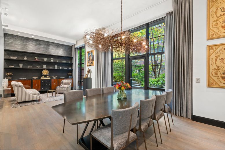 Chandelier, Dining room, Interior, Living room, Pendant Lights, Recessed Lighting, Wood Texture Flooring