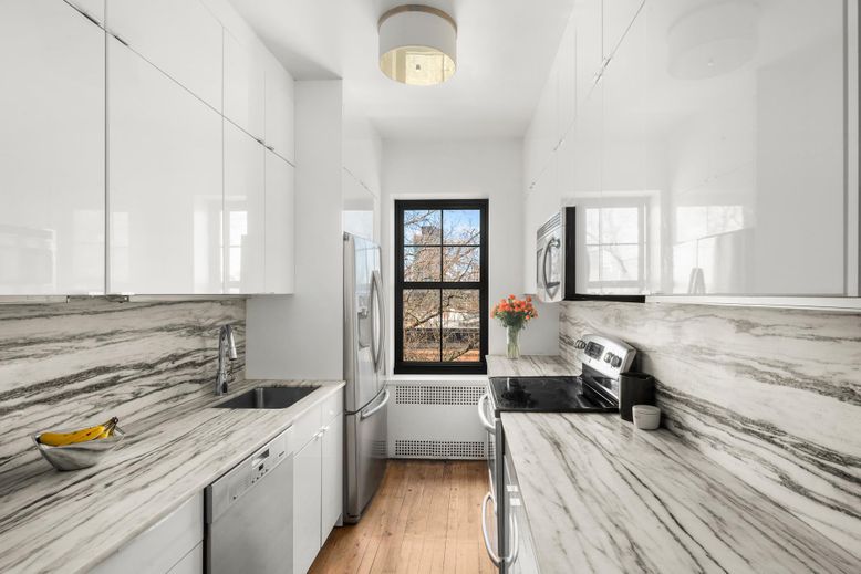 Interior, Kitchen, Marble Walls, Wood Texture Flooring