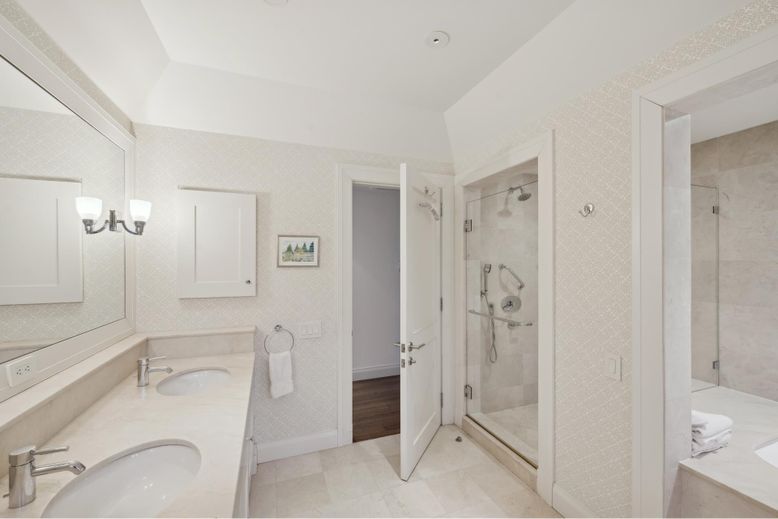Bathroom, Dual Sink Vanities, Glass Shower, Interior, Recessed Lighting