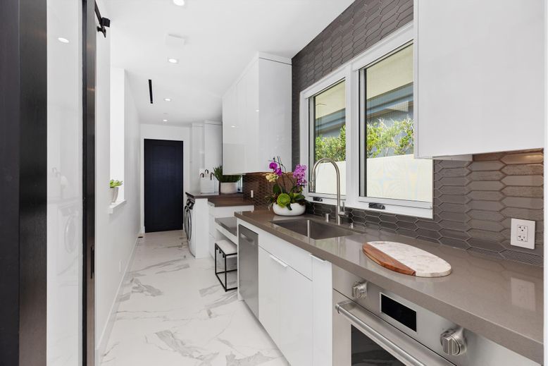 Interior, Kitchen, Marble, Recessed Lighting, Stainless Steel Appliances
