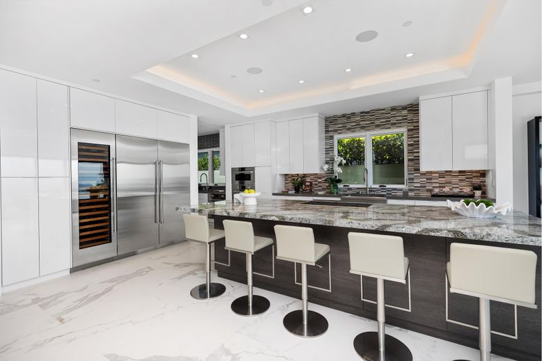 Interior, Kitchen, Marble, Recessed Lighting, Stainless Steel Appliances