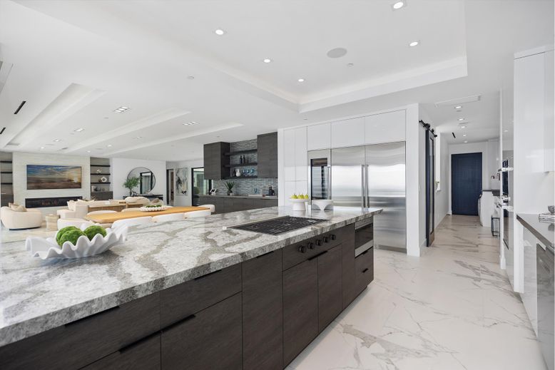 Interior, Kitchen, Living room, Marble, Recessed Lighting, Stainless Steel Appliances