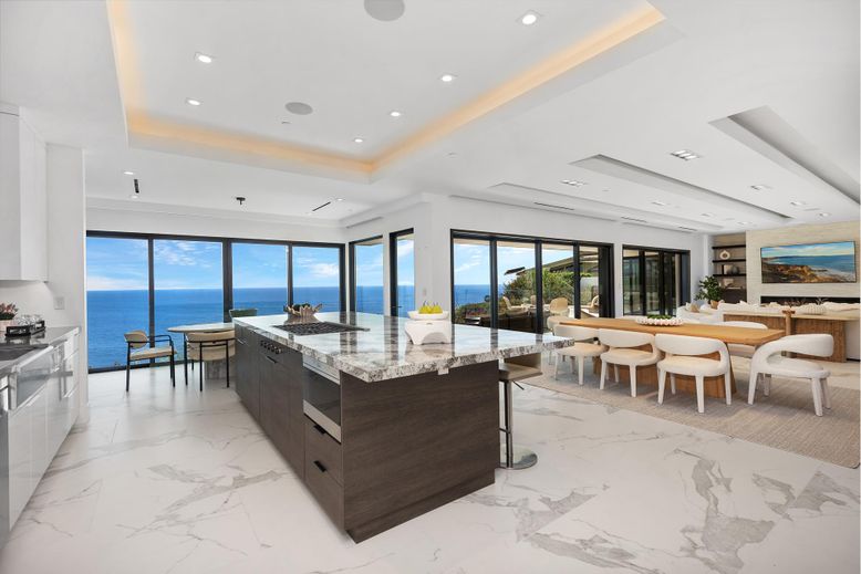 Dining room, Interior, Kitchen, Marble, Recessed Lighting, Stainless Steel Appliances, Water