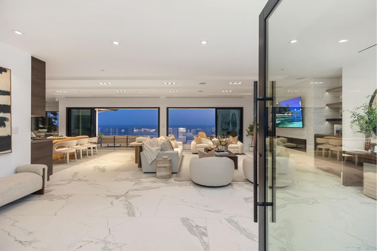 Interior, Living room, Marble, Recessed Lighting, Stone Walls
