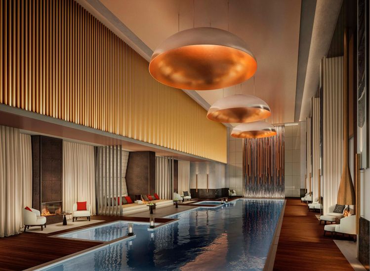 Interior, Pendant Lights, Pool, Wood Texture Flooring