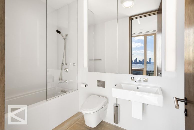 Bathroom, Glass Shower, Interior, Wood Texture Flooring
