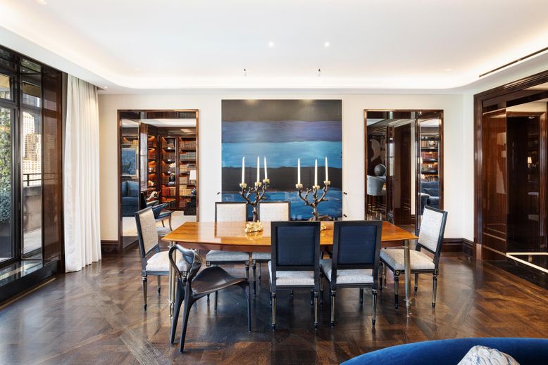 Dining room, Interior, Recessed Lighting, Wine Storage, Wood Texture Flooring