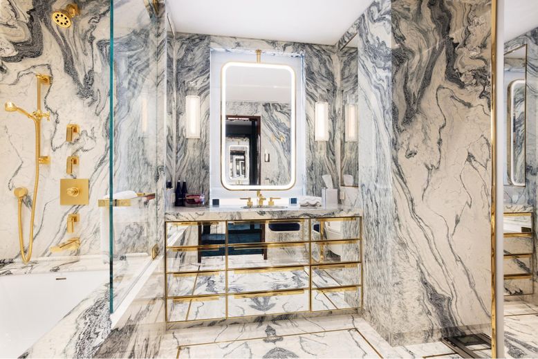 Bathroom, Glass Shower, Interior, Marble, Marble Walls
