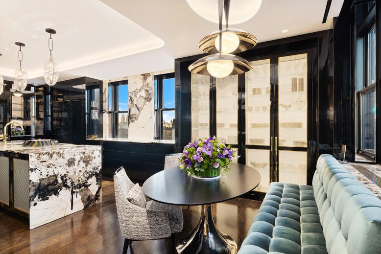 Dining room, Interior, Pendant Lights, Recessed Lighting, Wood Texture Flooring