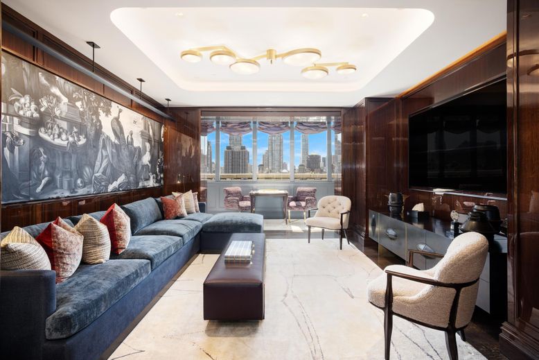 Interior, Living room, Pendant Lights, Recessed Lighting, Wooden Walls