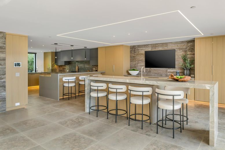 Interior, Kitchen, Recessed Lighting, Stone Walls