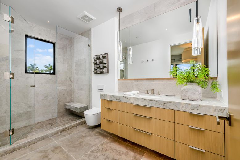 Bathroom, Glass Shower, Interior, Recessed Lighting