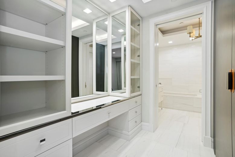 Bathroom, Interior, Marble, Recessed Lighting, Walk-in Closets