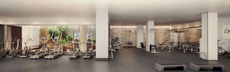 Fitness Equipment, Gym, Interior, Recessed Lighting, Stone Walls