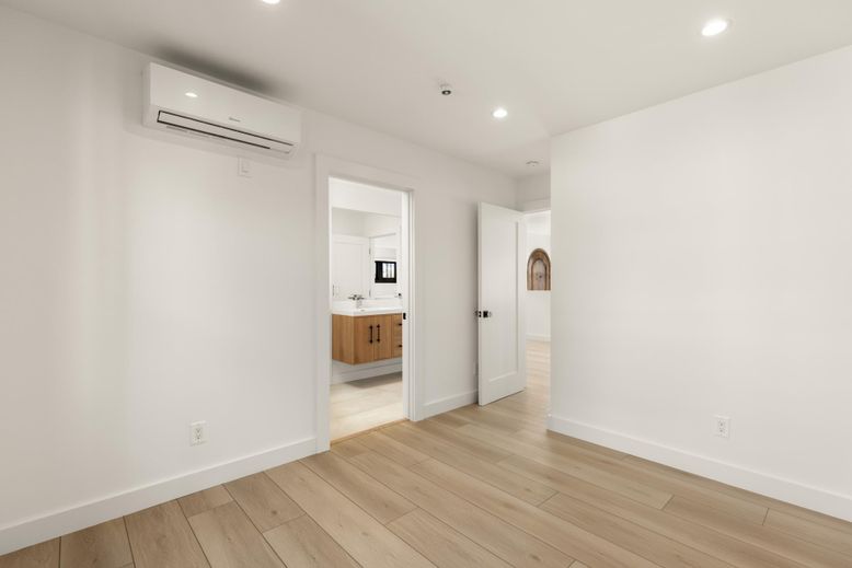 Bathroom, Empty room, Interior, Recessed Lighting, Wood Texture Flooring