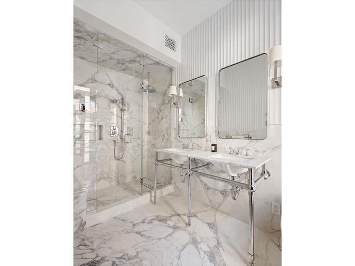 Bathroom, Glass Shower, Interior, Marble, Marble Walls
