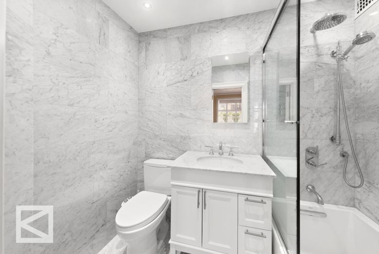 Bathroom, Glass Shower, Interior, Marble Walls, Recessed Lighting