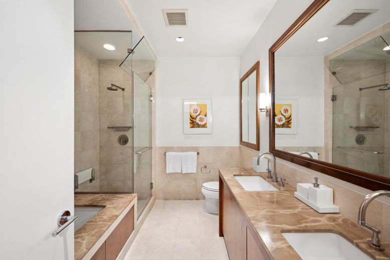 Bathroom, Dual Sink Vanities, Glass Shower, Interior, Recessed Lighting