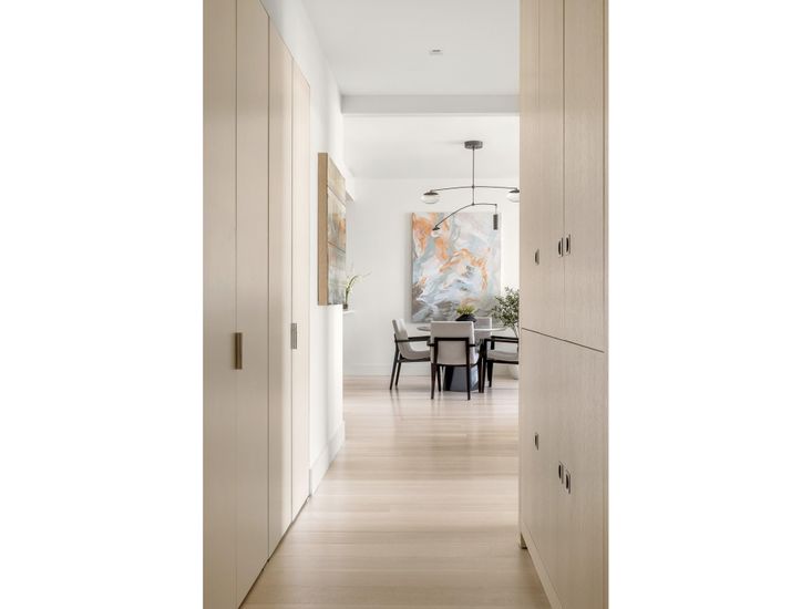 Dining room, Interior, Pendant Lights, Recessed Lighting, Wood Texture Flooring