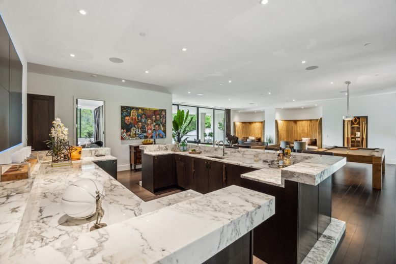 Interior, Kitchen, Pendant Lights, Recessed Lighting, Wood Texture Flooring