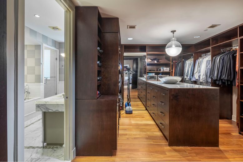 Interior, Marble, Recessed Lighting, Walk-in Closets, Wood Texture Flooring