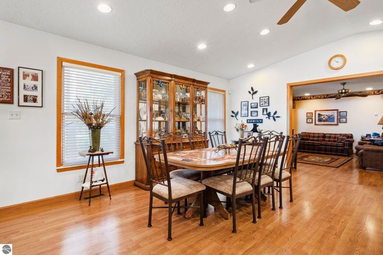 Dining room, Interior, Recessed Lighting, Wood Texture Flooring