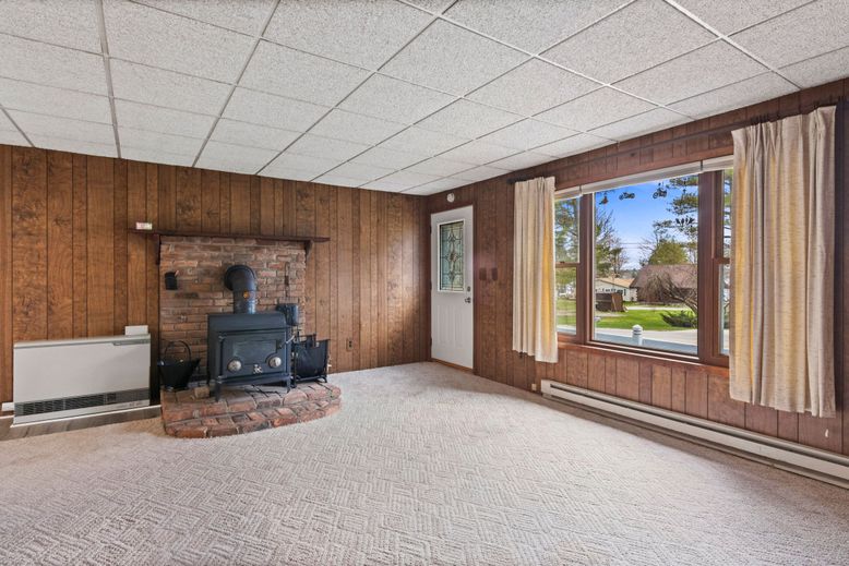Empty room, Fireplace, Interior, Stone Walls, Wooden Walls