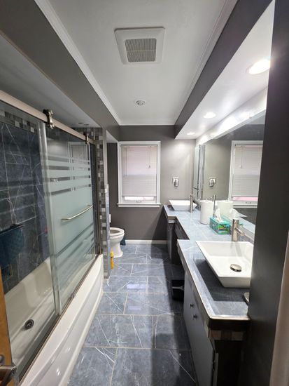Bathroom, Glass Shower, Interior, Recessed Lighting