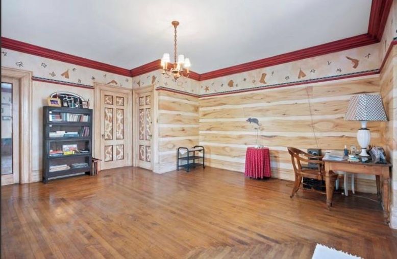 Chandelier, Home Office, Interior, Wood Texture Flooring, Wooden Walls