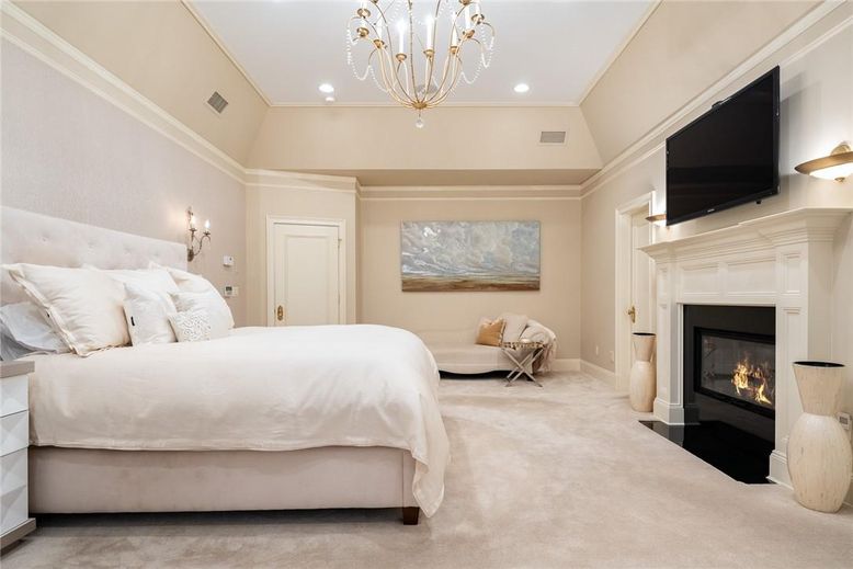 Bedroom, Chandelier, Fireplace, Interior, Recessed Lighting