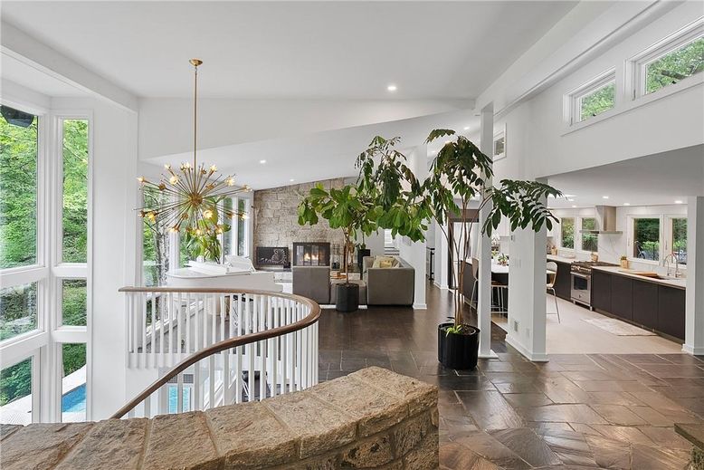 Fireplace, Interior, Kitchen, Living room, Pendant Lights, Recessed Lighting