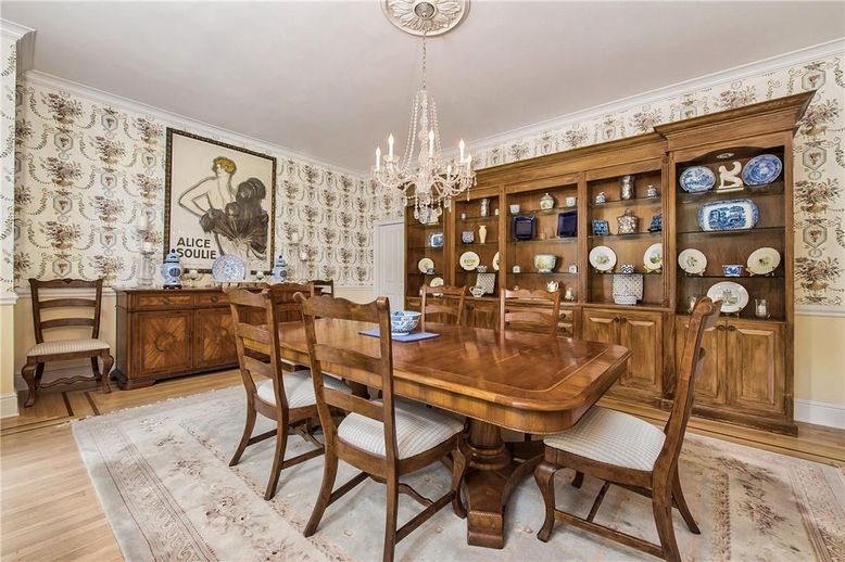 Chandelier, Dining room, Interior, Wood Texture Flooring