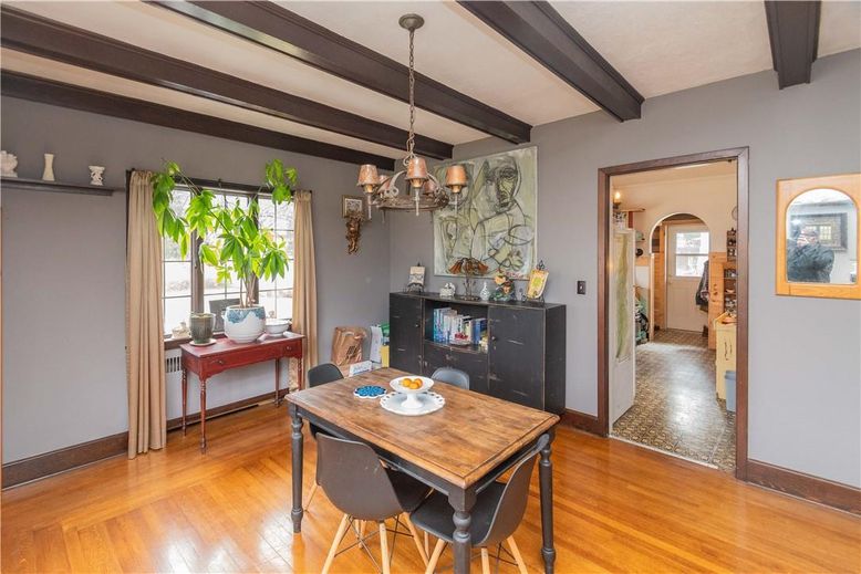 Chandelier, Dining room, Interior, Wooden Beams, Wood Texture Flooring