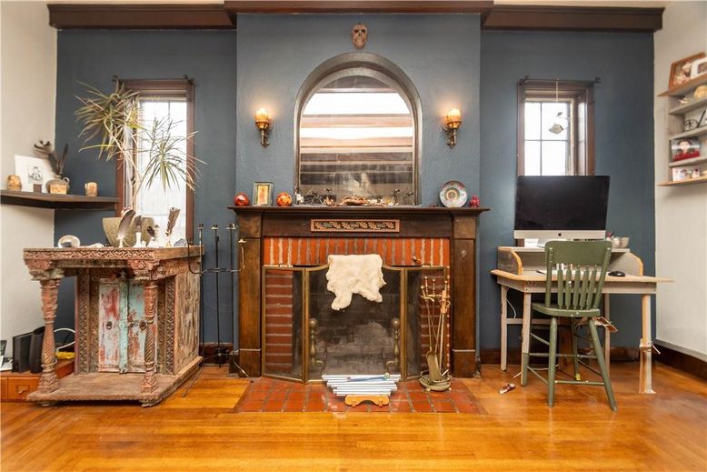 Fireplace, Home Office, Interior, Wood Texture Flooring